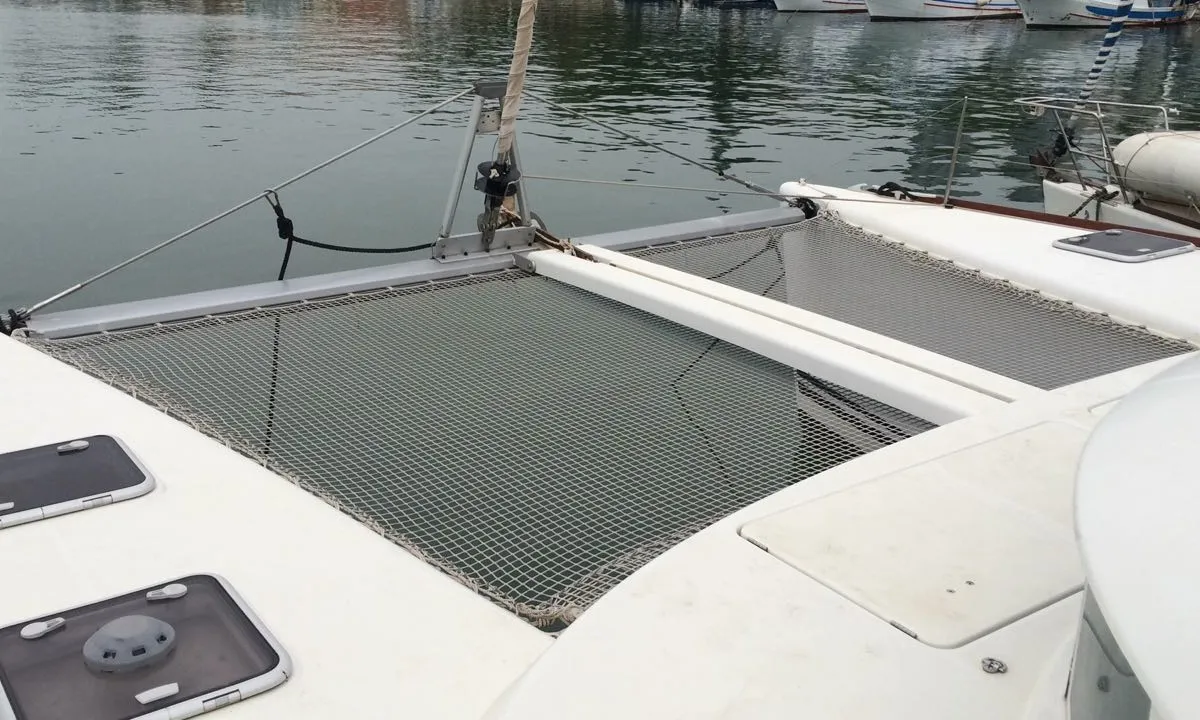 Deck of Vega, a Lagoon 410 S2 catamaran at Cagliari, Italy