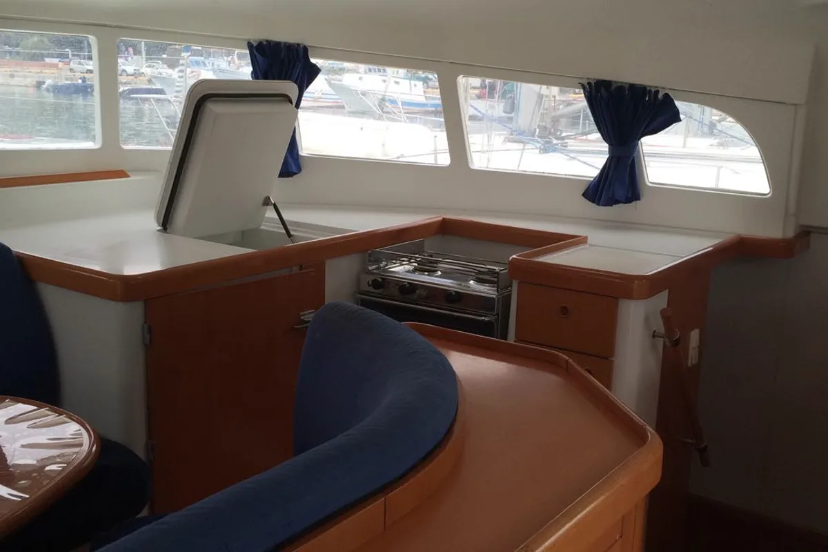 Galley of Vega, a Lagoon 410 S2 catamaran at Cagliari, Italy