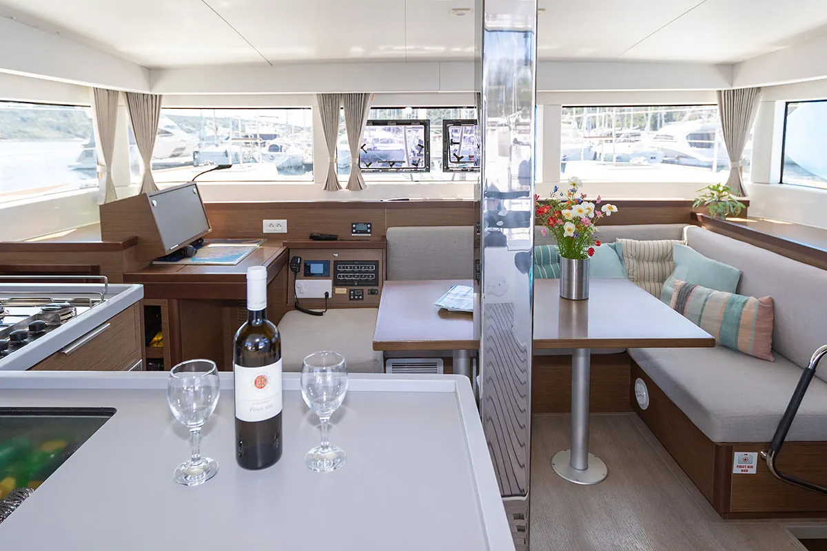Salon of Bye Bye 2020, a Lagoon 40 catamaran at Primošten, Croatia