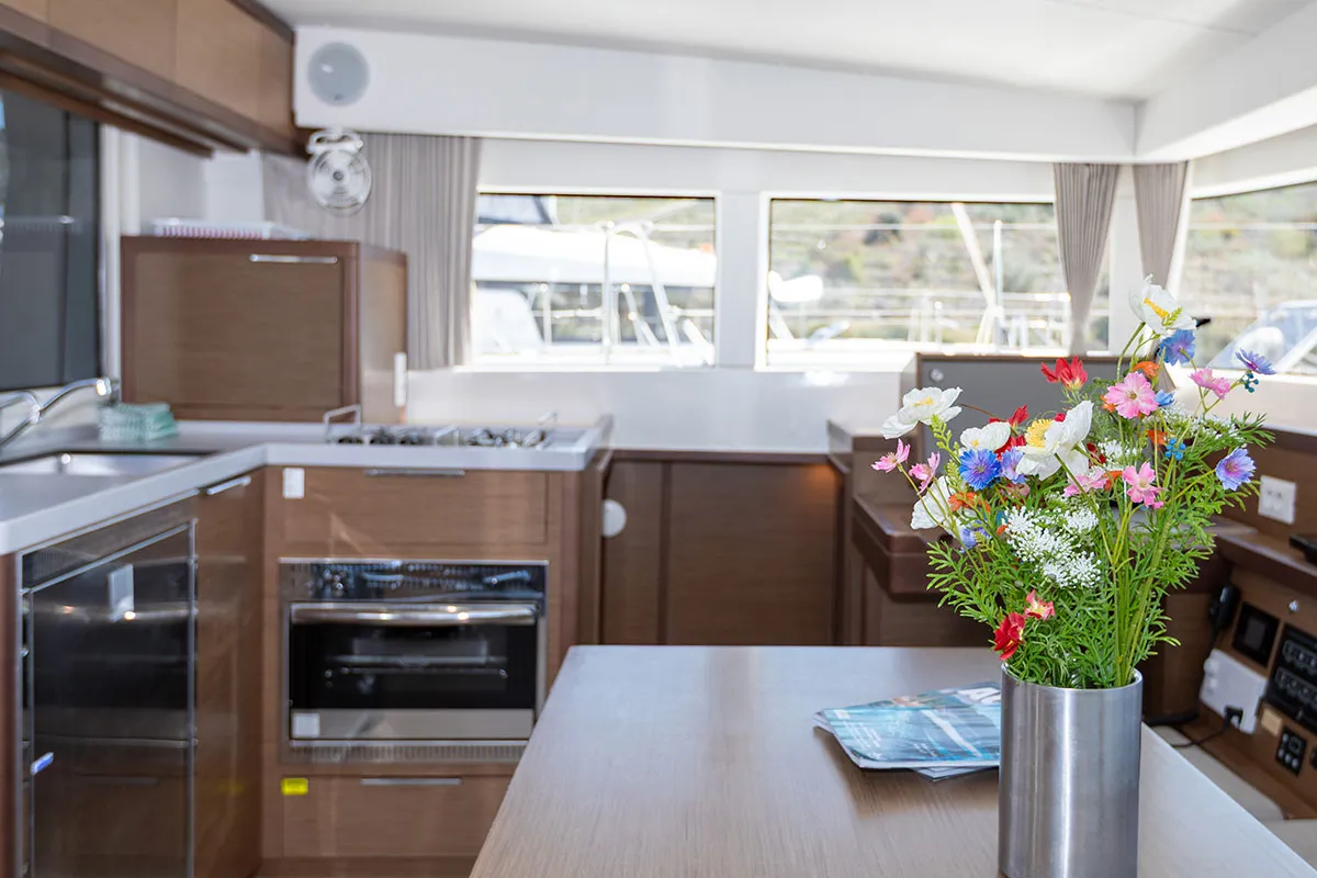Galley of Bye Bye 2020, a Lagoon 40 catamaran at Primošten, Croatia