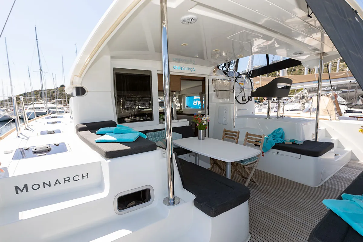 Deck of Bye Bye 2020, a Lagoon 40 catamaran at Primošten, Croatia