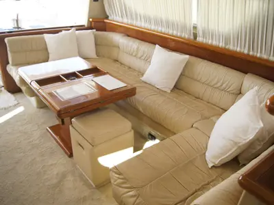 Salon of Tres Sirenas, a Ferretti 175 FLY motorboat at es Jonquet, Spain