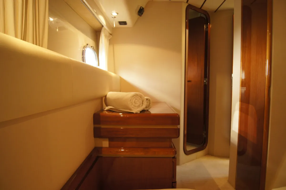 Cabin on Tres Sirenas, a Ferretti 175 FLY motorboat at es Jonquet, Spain