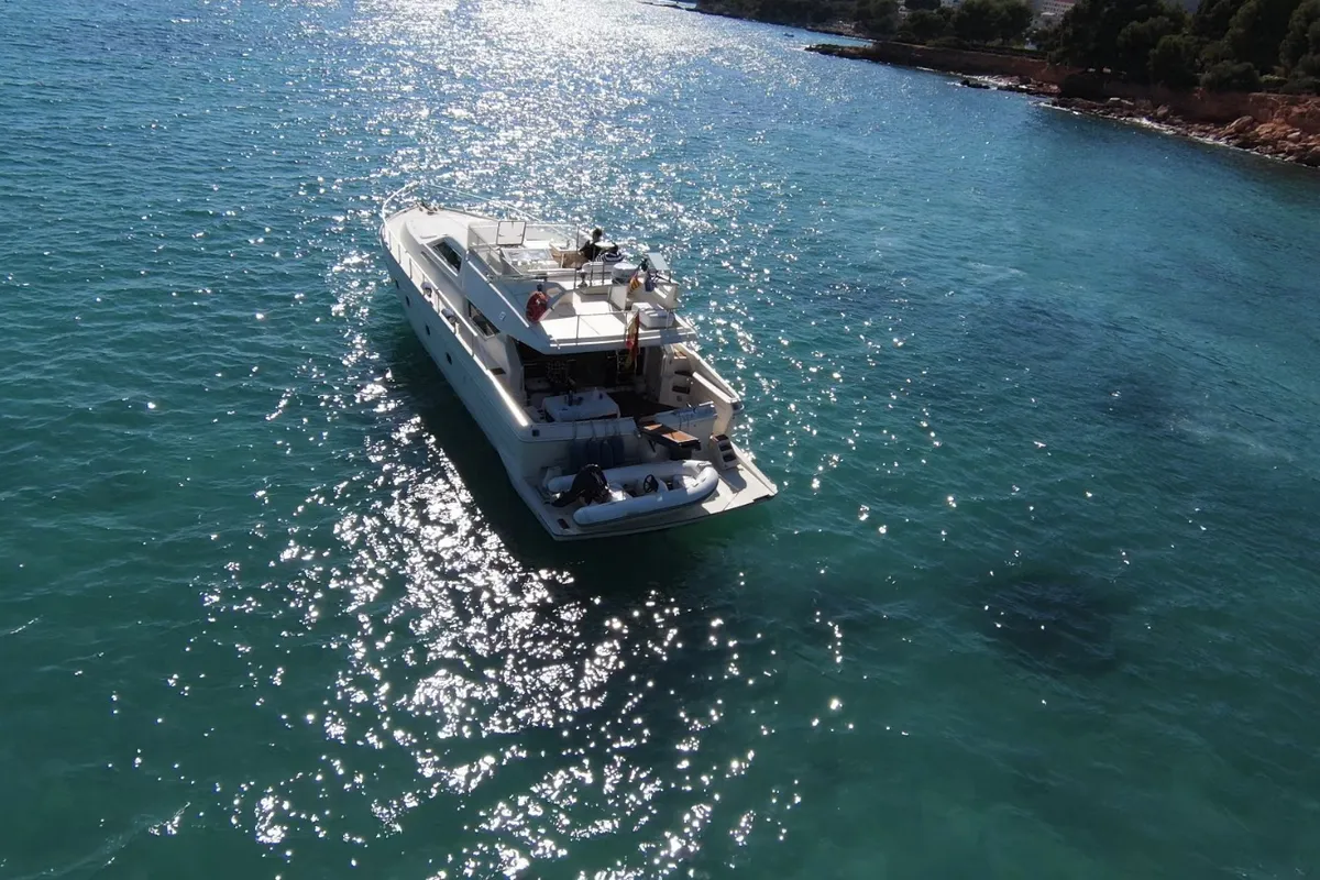 Exterior view of Tres Sirenas, a Ferretti 175 FLY motorboat at es Jonquet, Spain