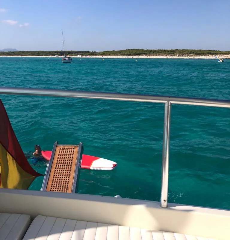 Deck of Tres Sirenas, a Ferretti 175 FLY motorboat at es Jonquet, Spain