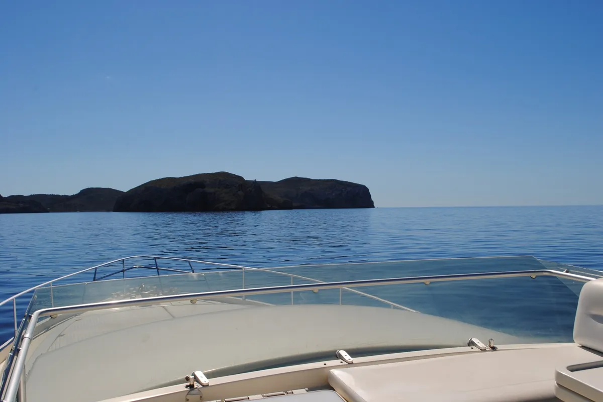 Deck of Tres Sirenas, a Ferretti 175 FLY motorboat at es Jonquet, Spain