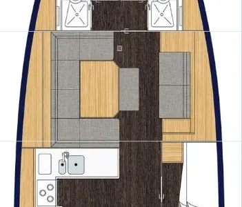 Floor plan of Super Puma, a Bavaria C45 sailboat at Athens, Greece