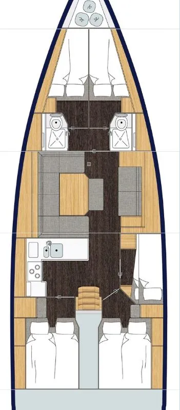Floor plan of Super Puma, a Bavaria C45 sailboat at Athens, Greece