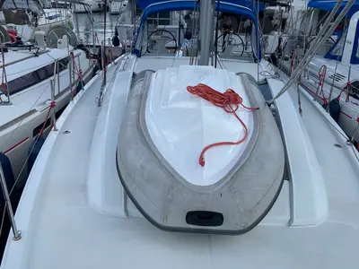 Deck of Elisa, a Beneteau Oceanis 46.1 sailboat at Procida, Italy