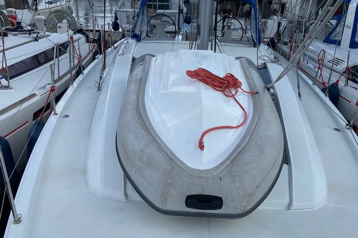 Deck of Elisa, a Beneteau Oceanis 46.1 sailboat at Procida, Italy