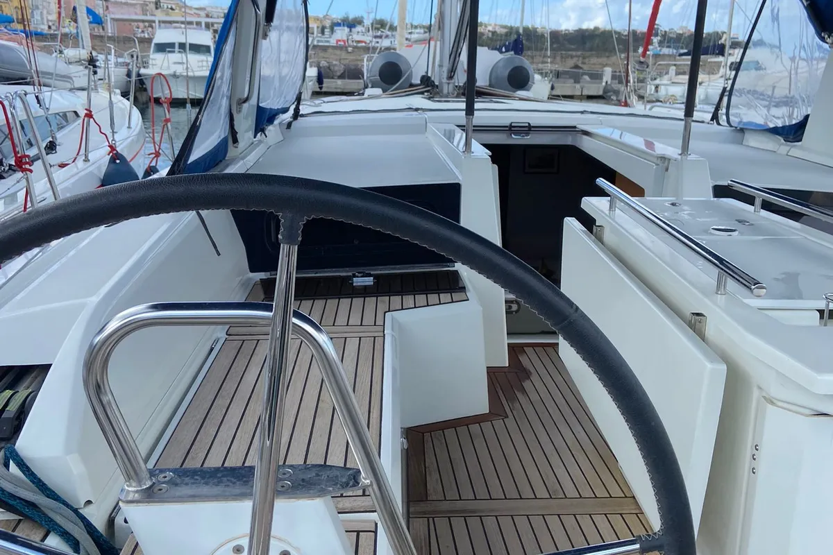 Cockpit of Elisa, a Beneteau Oceanis 46.1 sailboat at Procida, Italy