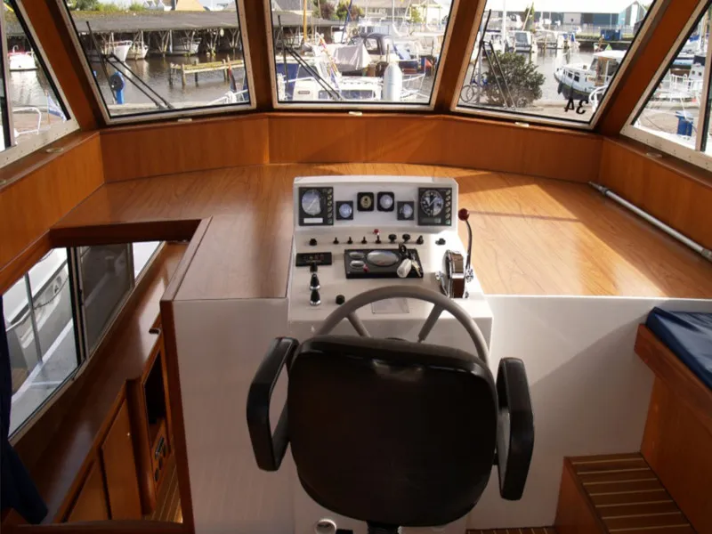 Cockpit of De Drait Renal 50, a motorboat at Drachten, Netherlands
