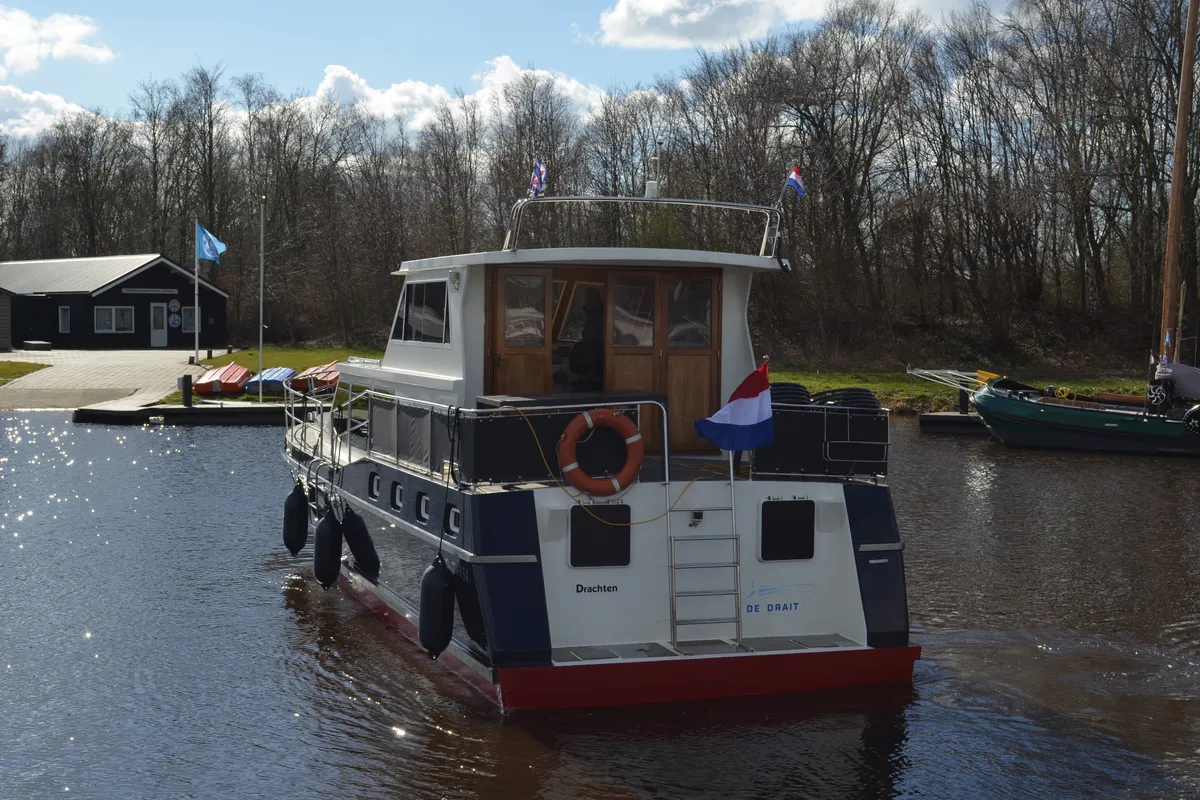 Exterior view of De Drait Renal 50, a motorboat at Drachten, Netherlands