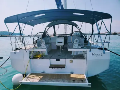 Cockpit of Hope I., a Bavaria C42 sailboat at Izola, Slovenia