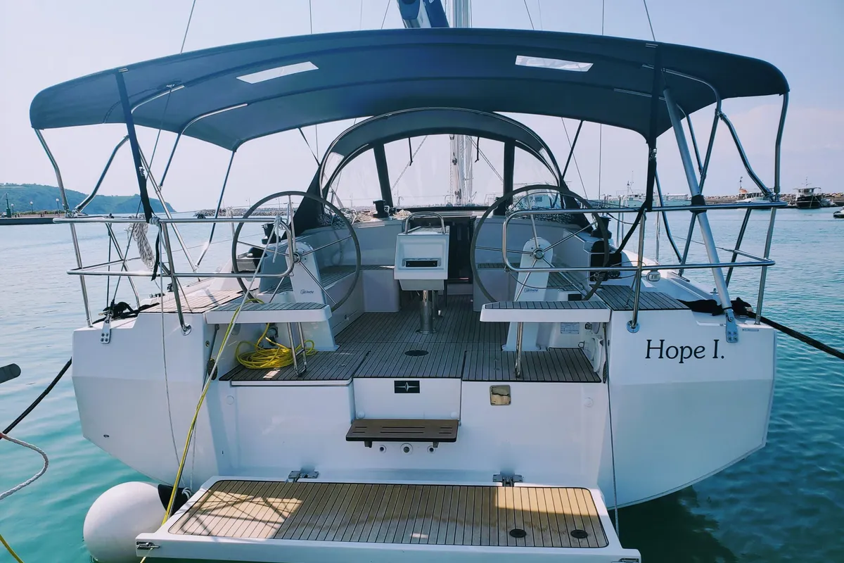 Cockpit of Hope I., a Bavaria C42 sailboat at Izola, Slovenia