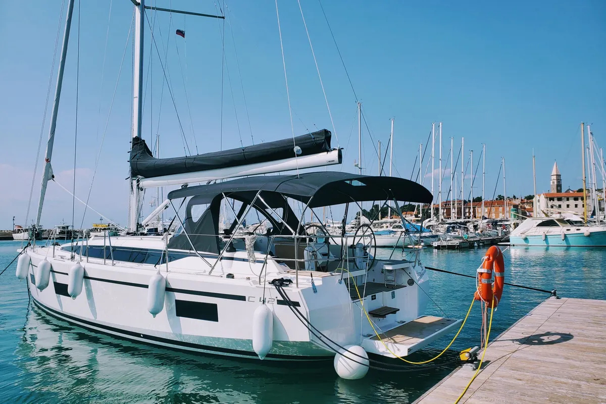 Exterior view of Hope I., a Bavaria C42 sailboat at Izola, Slovenia