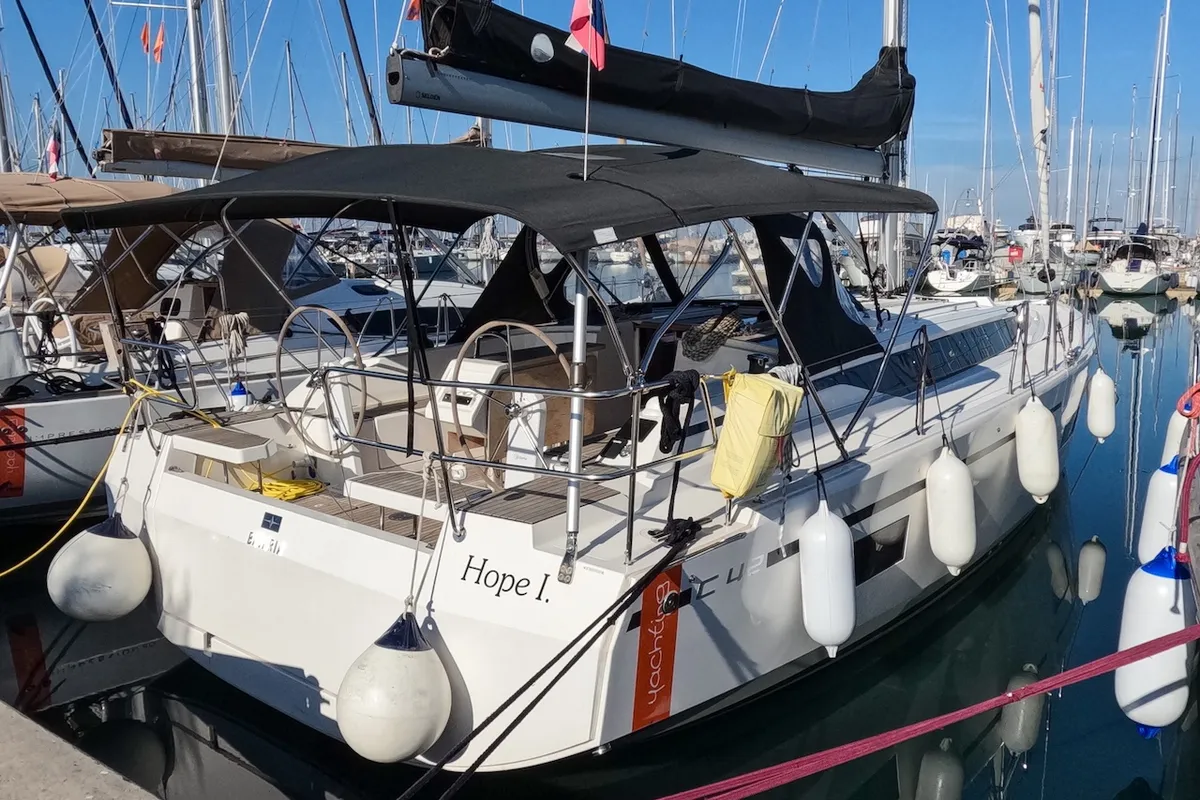 Exterior view of Hope I., a Bavaria C42 sailboat at Izola, Slovenia