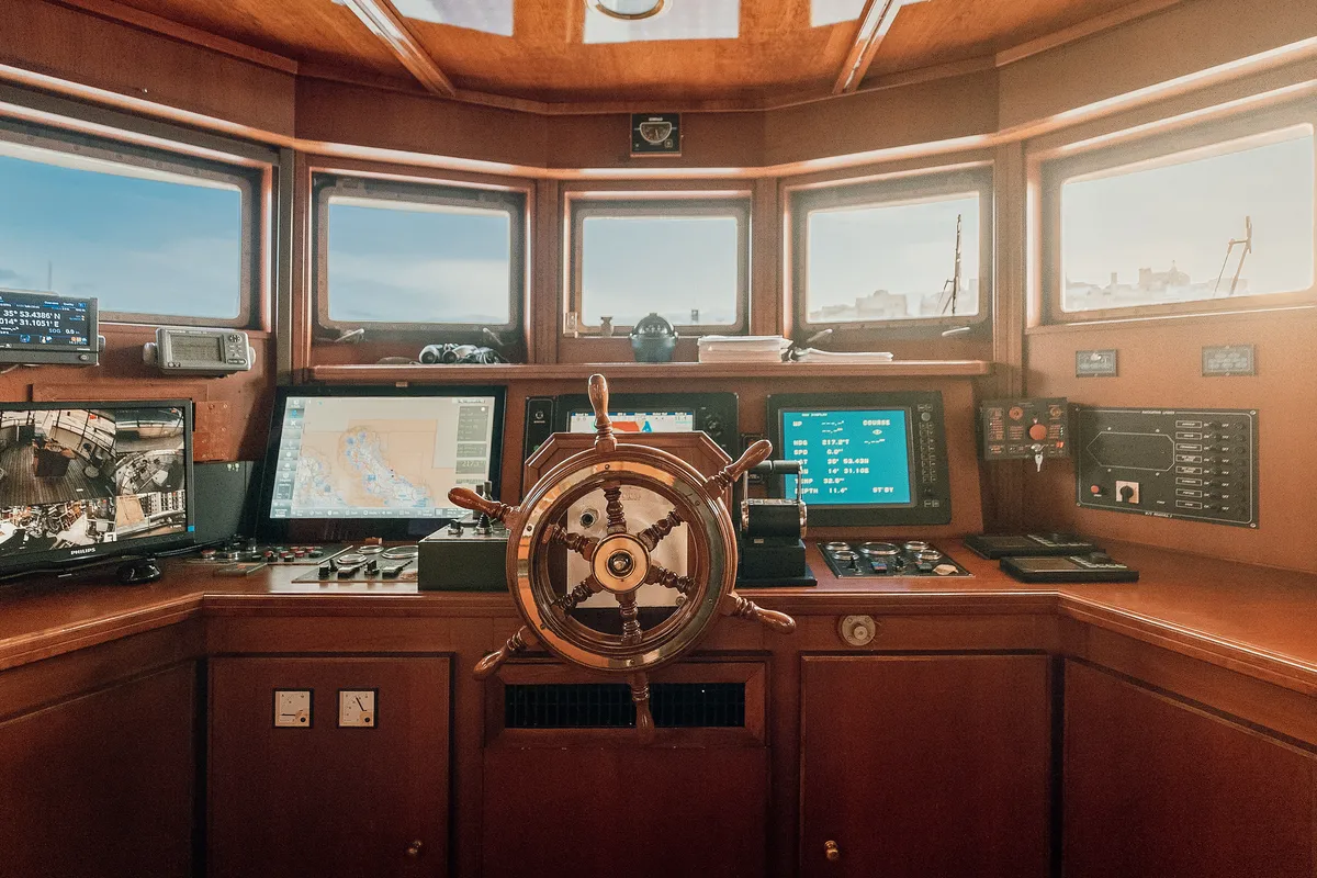 Cockpit of Gulet Motoryacht, a motor yacht at Split, Croatia