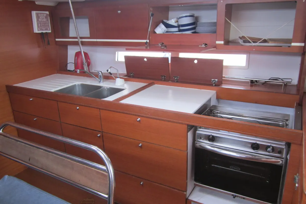 Galley of Monarque, a Dufour 445 Grand Large sailboat at Saint-Cast-le-Guildo, France
