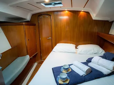 Cabin on ARGO, a Beneteau Oceanis 393 sailboat at Athens, Marina Delta Kallithea, Greece