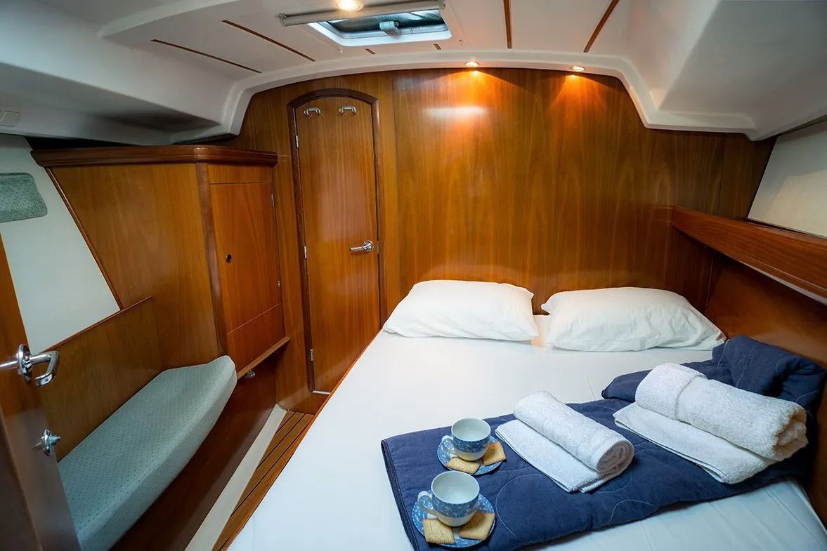 Cabin on ARGO, a Beneteau Oceanis 393 sailboat at Athens, Marina Delta Kallithea, Greece