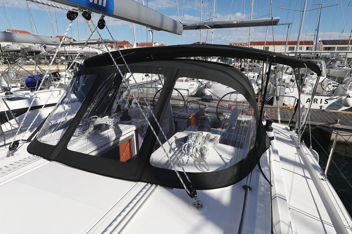 Deck of SeaTime, a Bavaria C42 sailboat at Pirovac, Croatia