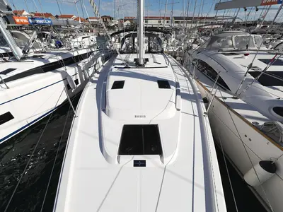 Deck of SeaTime, a Bavaria C42 sailboat at Pirovac, Croatia
