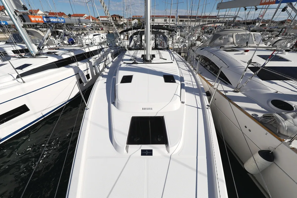 Deck of SeaTime, a Bavaria C42 sailboat at Pirovac, Croatia