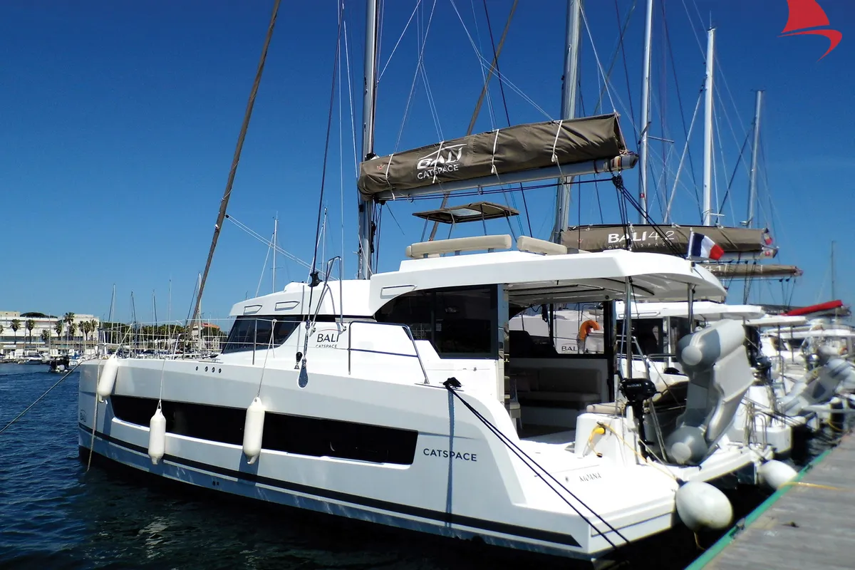 Exterior view of Moana, a Bali Catspace catamaran at Hyères, France