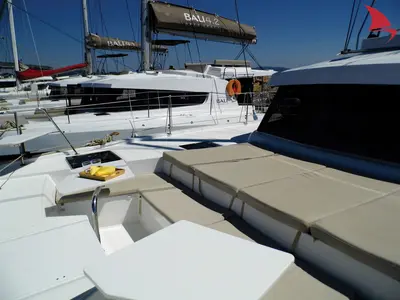 Deck of Moana, a Bali Catspace catamaran at Hyères, France