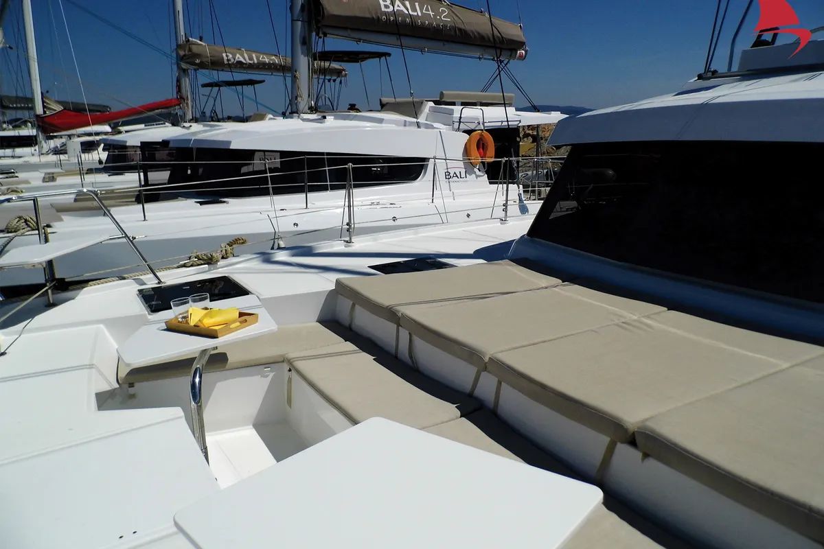 Deck of Moana, a Bali Catspace catamaran at Hyères, France