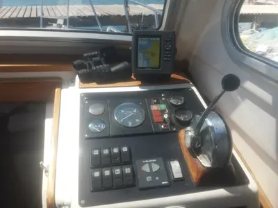 Cockpit of Zadar, a Damor 800 motorboat at Zadar, Croatia