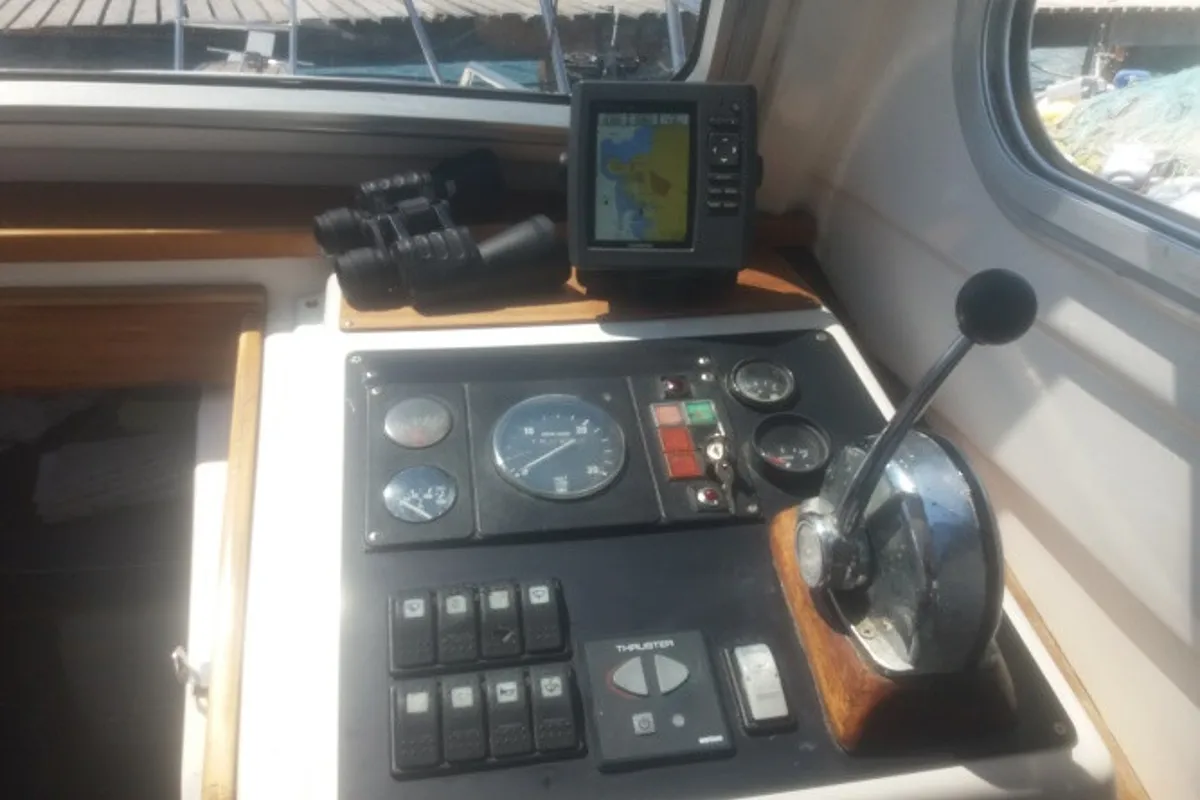 Cockpit of Zadar, a Damor 800 motorboat at Zadar, Croatia