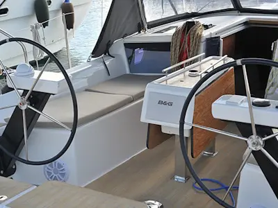 Cockpit of Karibu, a Dufour 360 GL sailboat at Olbia, Italy