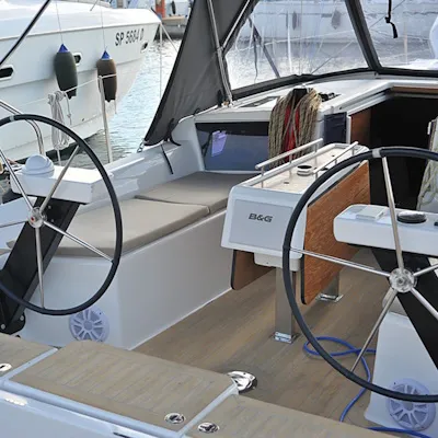 Cockpit of Karibu, a Dufour 360 GL sailboat at Olbia, Italy