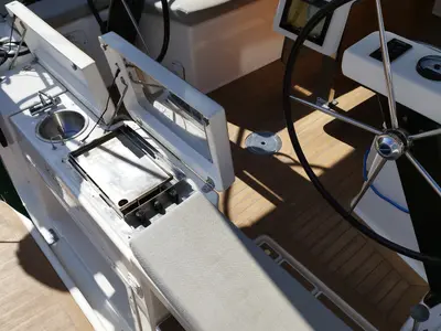 Deck of Karibu, a Dufour 360 GL sailboat at Olbia, Italy