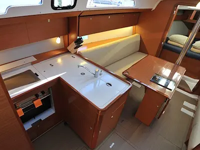 Galley of Karibu, a Dufour 360 GL sailboat at Olbia, Italy