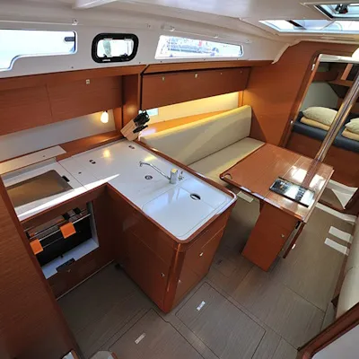Galley of Karibu, a Dufour 360 GL sailboat at Olbia, Italy