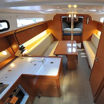 Galley of Karibu, a Dufour 360 GL sailboat at Olbia, Italy