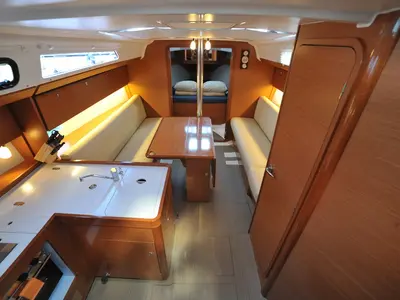 Salon of Karibu, a Dufour 360 GL sailboat at Olbia, Italy