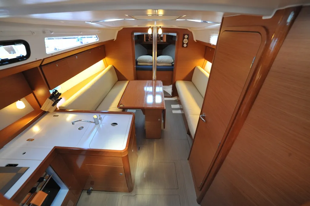 Salon of Karibu, a Dufour 360 GL sailboat at Olbia, Italy
