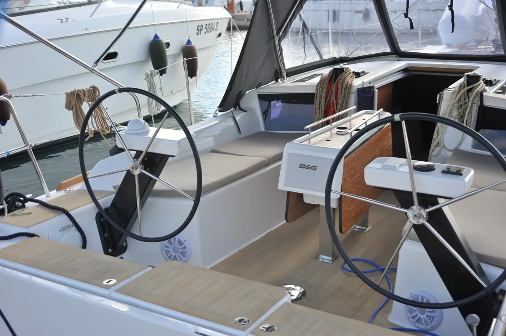 Salon of Karibu, a Dufour 360 GL sailboat at Olbia, Italy