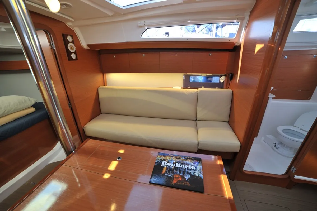 Salon of Karibu, a Dufour 360 GL sailboat at Olbia, Italy