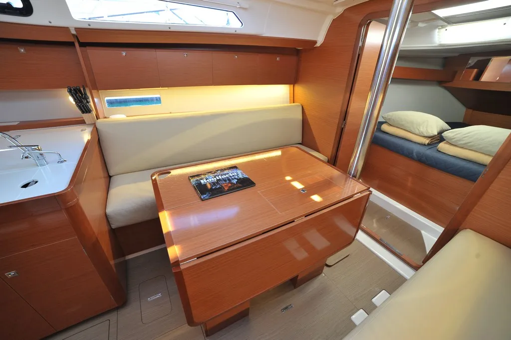 Salon of Karibu, a Dufour 360 GL sailboat at Olbia, Italy