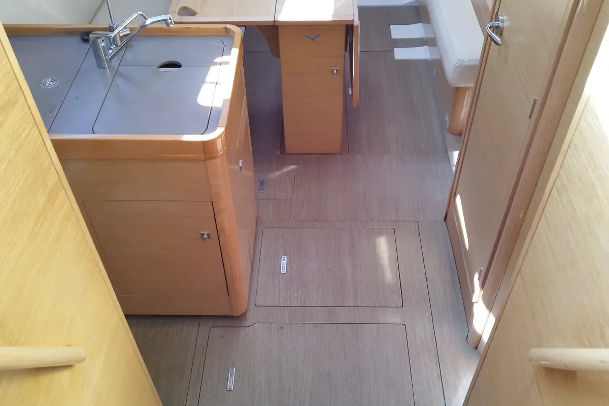 Salon of Karibu, a Dufour 360 GL sailboat at Olbia, Italy