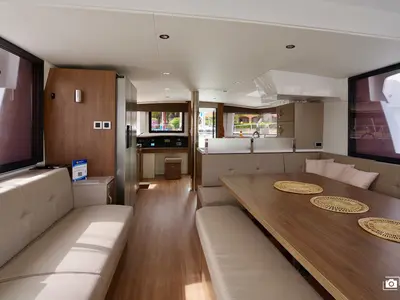 Salon of Antigone, a Bali 4.8 catamaran at Tonnarella, Italy