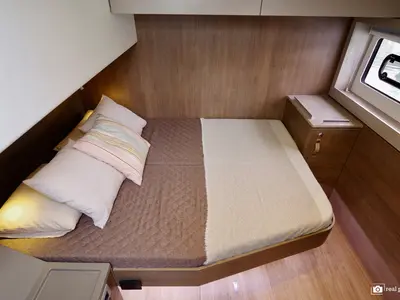 Cabin on Antigone, a Bali 4.8 catamaran at Tonnarella, Italy