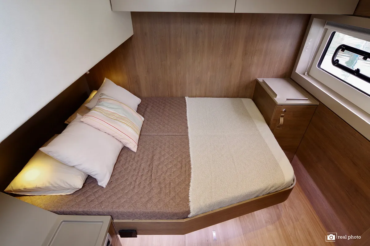 Cabin on Antigone, a Bali 4.8 catamaran at Tonnarella, Italy