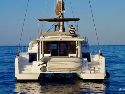 Exterior view of Antigone, a Bali 4.8 catamaran at Tonnarella, Italy