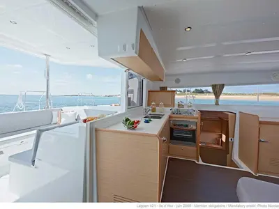 Galley of Lagoon 421, a catamaran at Lefkada, Greece